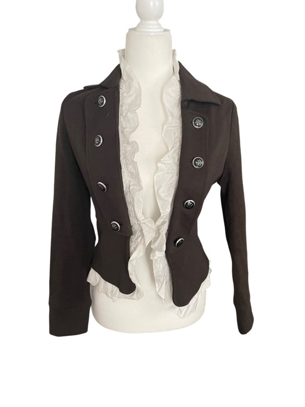 Brown Ruffled Jacket Sz S 100% Cotton Cosplay Pirate Ren Fair Steampunk Y2K